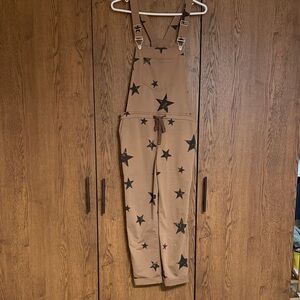 Tan Star Print Overalls